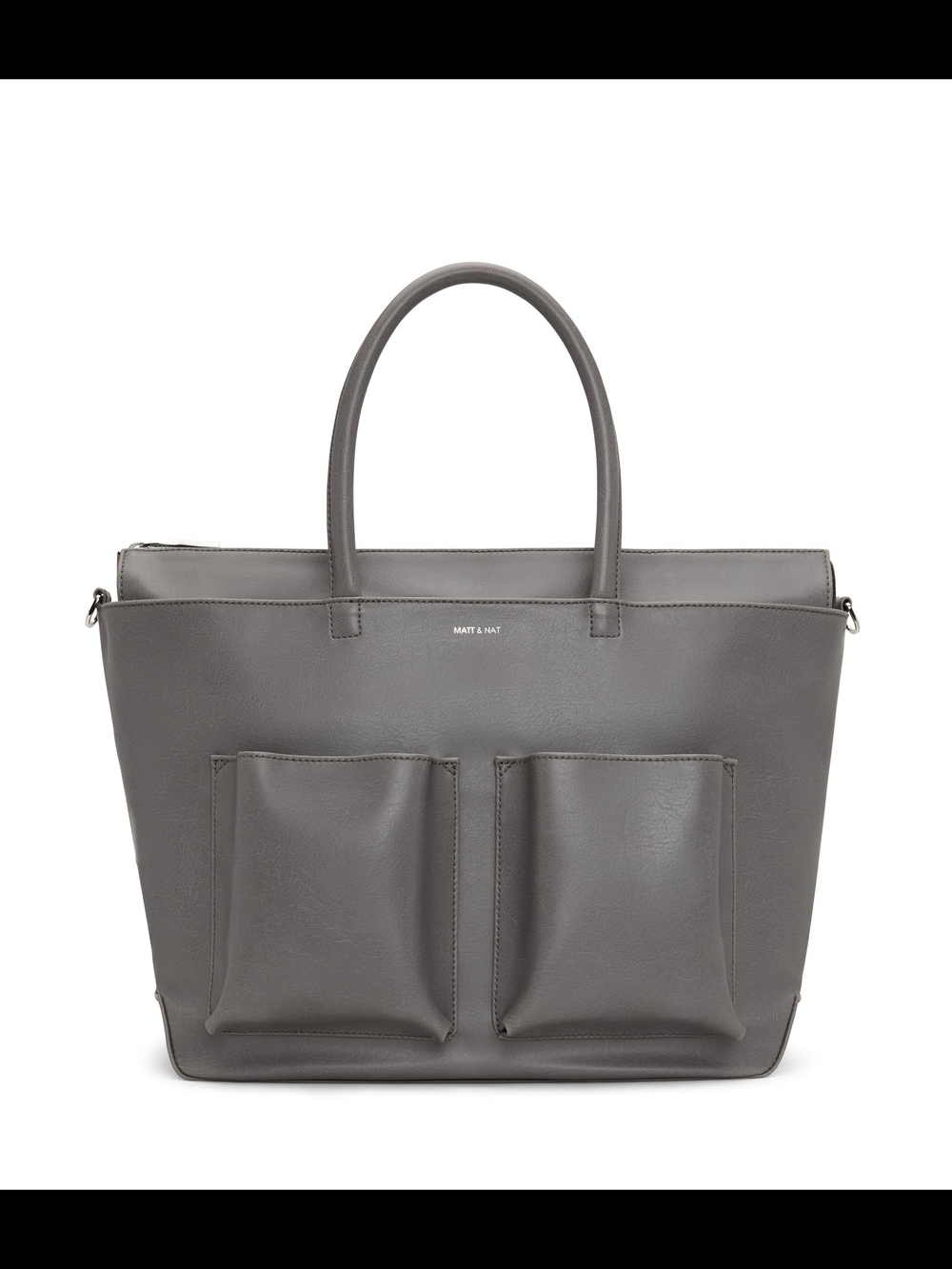Matt & Nat Gray Structured Tote Bag with Front Pockets